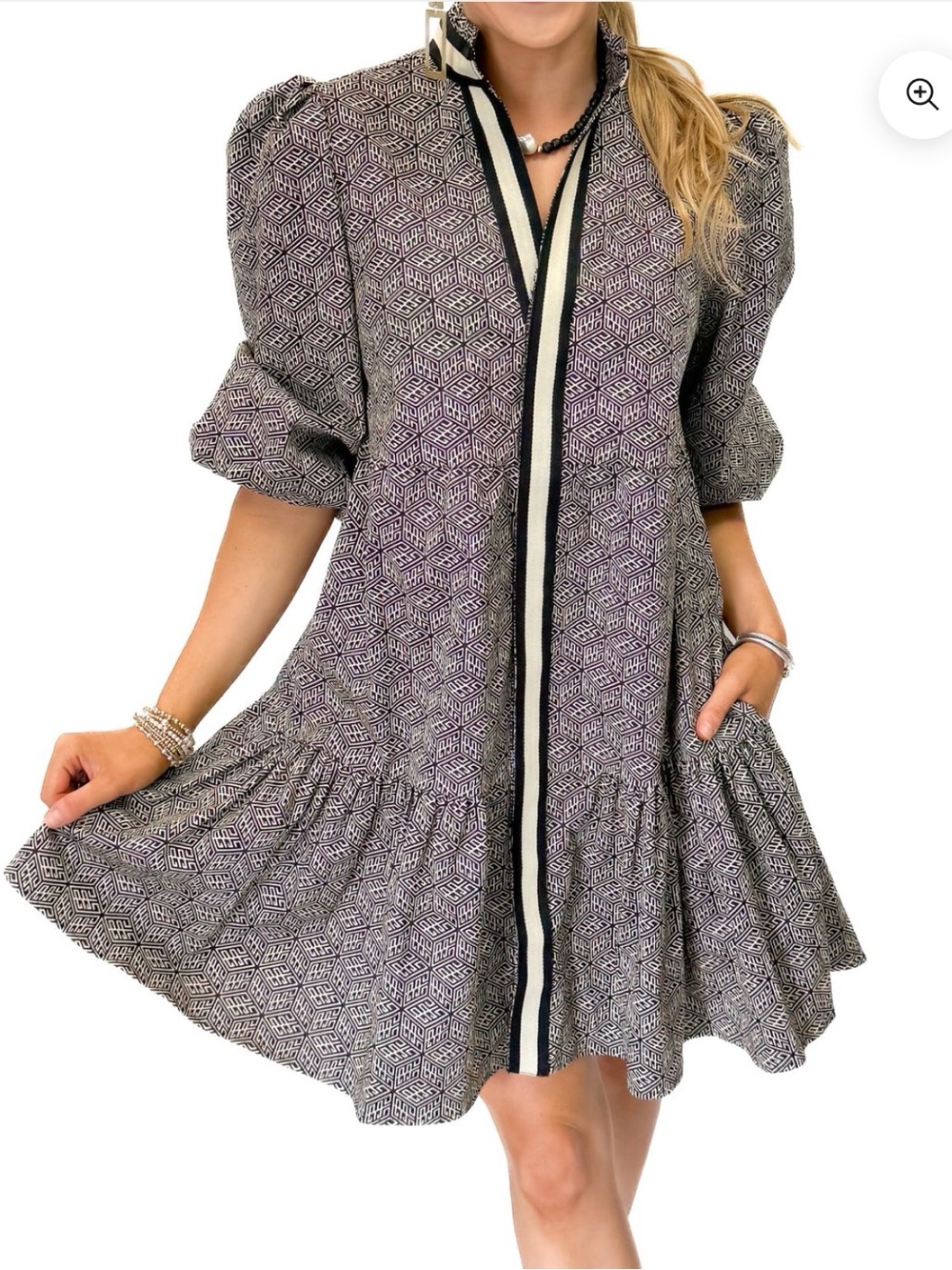 Emily McCarty Sadie dress black tonal monogram print